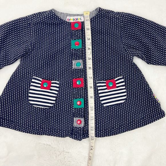 Vintage 90s Gymboree Girl Jacket Top Rainbow Tag Polka Dot Navy White XSmall - Picture 8 of 11